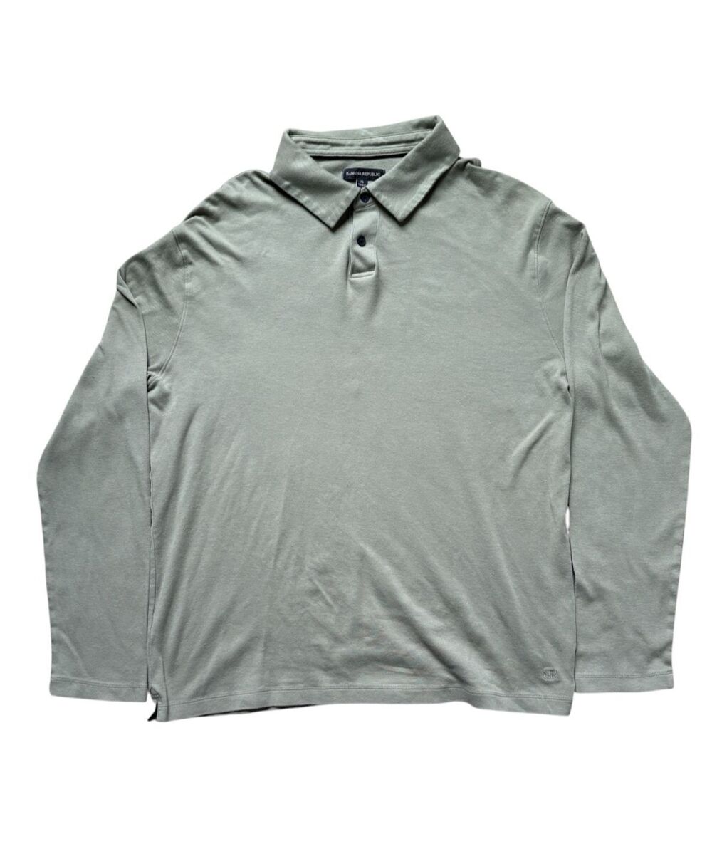 Banana Republic Mens Shirt Extra Large Green Long Sleeve Henley Polo Sz XL